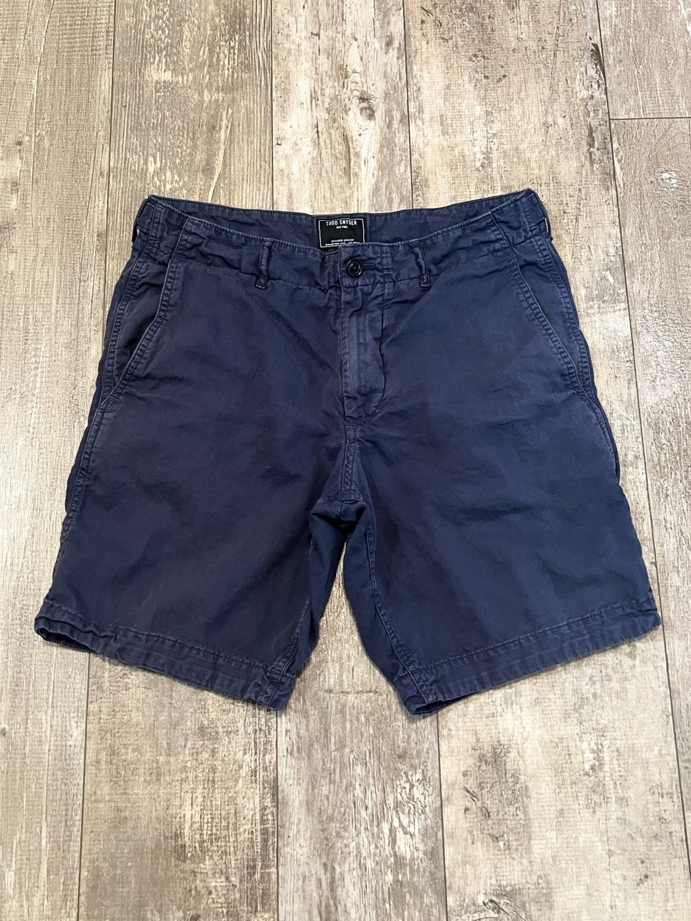 TODD SNYDER 8” Chino Shorts w/ Side Tabs Linen Cotton Blend Navy Blue 30 Beach